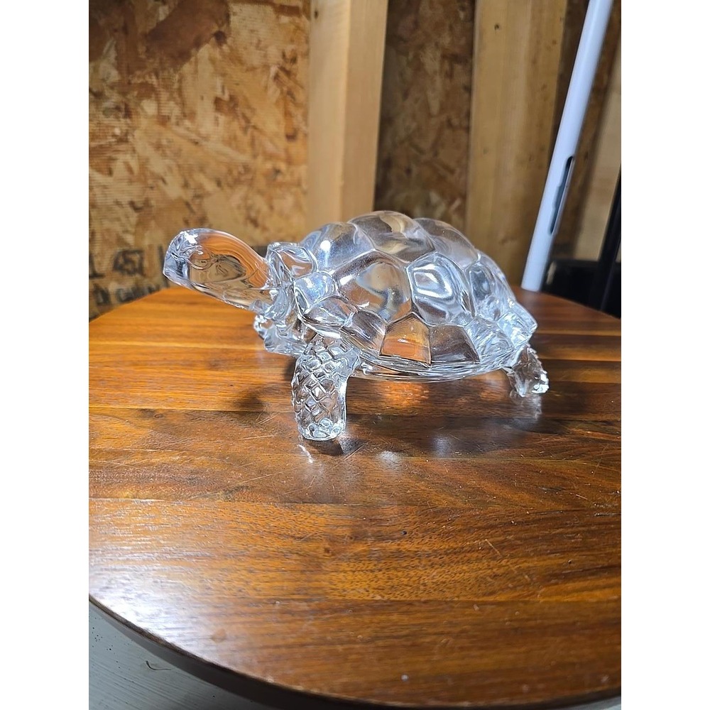 Vintage Clear Glass Turtle Tortoise Figurine 7 Inch Large Heavy Art Glass Decor